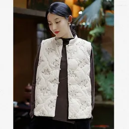 Frauen Trenchcoats Herbst Winter Retro Baumwolle Weste Chinesischen Stil Platte Schnalle Oberbekleidung Schulter Blume
