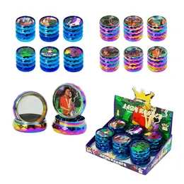 50*50mm Four-Layer Aluminum Alloy Smoke Mill Color Multi-Pattern Herb Grinder Accessories Wholesale