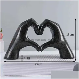 Decorative Objects Figurines Nordic Love Heart Gesture Scpture Home Decoration Live Statue Wedding Ornaments For Living Room Desk Dhqqb