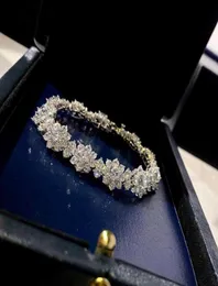 Nytt varumärke Pure 925 Sterling Silver Jewelry for Women Crystal Clover Armband Praty Wedding Jewelry Cute 925 Armband7743423