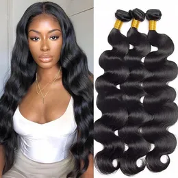 Syntetiska peruker 12A Body Wave Bundles 30 tum Raw Indian Remy Virgin obearbetat 100% Human Hair Bodywave Hair 1 3 4 Bunds Deal 231211