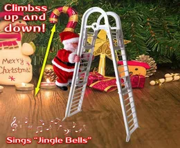 Ny Electric Santa Claus Climbing Ladder Doll Decoration Plysch Doll Toy for Xmas Party Home Door Wall Decoration1304948