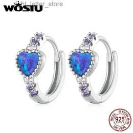 Stud WOSTU Herz Creolen für Frauen Echt 925 Sterling Silber Blau Opal Lila Zirkon Ohr Clips Hochzeit Schmuck Party Geschenk YQ231211