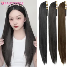 Perucas Cosplay BEAUTYCODE Sintético Longo Reto Cabelo Hoop Peruca Desgaste Diário Mulher Meia Cabeça Capa Falso Cabelo Strass Headband Resistente Ao Calor 231211