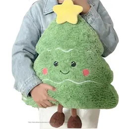 Christmas toy 50x45x8cm Green Christmas Tree Plush Pillow Stuffed Soft Plant Smiling Face Holiday Party Home Decor Plushie Peluche Kids Gift 231208