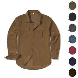 남자 T 셔츠 캐주얼 낙하 코듀로이 셔츠 긴 소매 포켓 버튼 다운 옷깃 재킷