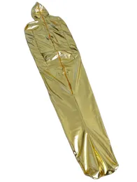 Gold Shiny Metallic Unisex Sexy Catsuit Mumienkostüme Body Schlafsack vorne 4-Wege-Reißverschluss mit Arschreißverschluss Halloween Cosplay