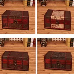 Vintage Metal Lock Wooden Storage Boxes Traditional Chinese Retro Treasure Chest Classic Desktop Jewelry Display Case293U