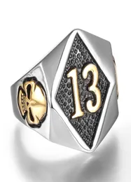 Ring aus Edelstahl 316L, 18 Karat Gold, Silber, Punk, Gothic, Herren, Biker, Totenkopf, Nummer 13, Ringe, Schmuck, Messenger-Stil, Lokomotive, se2269916