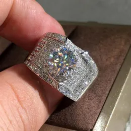 2020 Nueva llegada Joyería de lujo brillante Plata de ley 925 Corte redondo Topacio blanco Pave CZ Diamante Promesa Mujeres Hombres Boda Brid219g