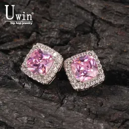 Stud Uwin Square Zirconia Pink örhängen Kvinnor Bling Micro Paled Cubic Zircon Fashion Jewelry Gift YQ231211