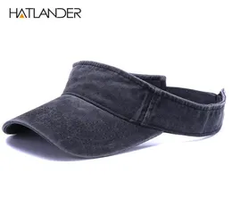 Hatlander chapéu de sol de algodão lavado para homens e mulheres, boné com viseira de verão, chapéu esportivo sólido, boné de tênis, chapéu de pesca ao ar livre, top vazio 7366190