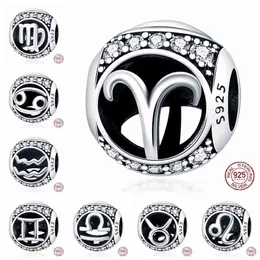 HOT SALE 925 Sterling Silver Birthday Month Charm 12 Horoskop Series Amulet Beads Original Fits Pando Armband Women's DIY Jewelry Pendant Gift