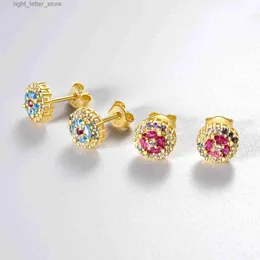 Stud Vewant New 925 Sterling Silver Gold Queen CZ Flower Rainbow Stud Earring Piercing 2023 Luxury Fine Jewelry Gift YQ231211