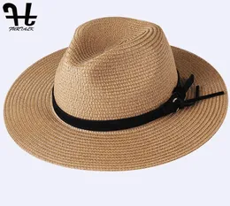 Furtalk Summer Straw for Women Beach Hat Men Jazz Panama Hats Fedora Wide Brim Controm Capt مع حزام جلدي Y2006029717076