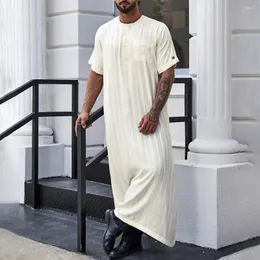 Ethnic Clothing Genderless Islamic Style Muslim Robe Short-Sleeved Loose Solid Color Button Thin Mid-Length Simple Arabic Unisex