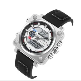 TEMEIS Square wielofunkcyjne elektroniczne zegarki męskie Watch High Definition Watch Stopwatch Trwały skórzany pasek na rękę