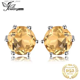 Stud JewelryPalace Rodada Natural Amarelo Citrino 925 Sterling Silver Stud Brincos para Mulheres Declaração Moda Gemstone Jóias Presente YQ231211