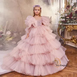 Girl Dresses Luxury Tiered Flower Girls With Seuqined 2023 Summer Charming Wedding Party Floor Length Christmas Gowns