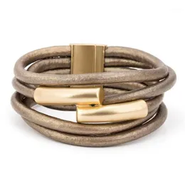 Многослойный браслет золотого цвета с магнитом и серой веревкой из искусственной кожи, браслет Bileklik Pulseira Feminina, браслеты для женщин, Wristband1228j
