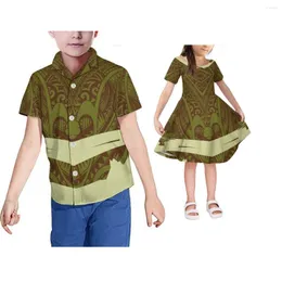 Casual Dresses Polynesian Kids Shirt And Dress Matching Samoan Girls Big O-Neck Hawaiian Tribal Ethnic Boys Support Customization