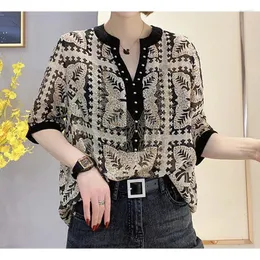 Women's T Shirts Fashion Printing V-neck T-shirt Summer Loose Pullover Diamonds Bohemian Elegant Casual Plus Size Tops