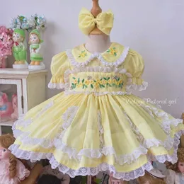 Mädchen Kleider Baby Frühling Sommer Vintage spanische Spitze Prinzessin gelbes Kleid für Ostern Geburtstag Eid