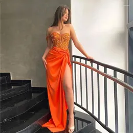Party Dresses Orange Sexy Mermaid Prom 2023 Strapless Sequined Glitter High Side Slit Evening Gowns Special Occasion Dress
