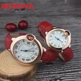 Moda de alta calidad Unisex Mujeres Reloj para hombre Movimiento de cuarzo Correa de cuero genuino Relojes de pulsera de oro rosa Caja de acero inoxidable Mon289P