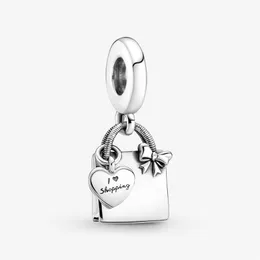 100% 925 Sterling Silver Shopping Bag Dangle Charms Fit Original European Charm Bracelet Fashion Women Wedding Engagement Jewelry 267T