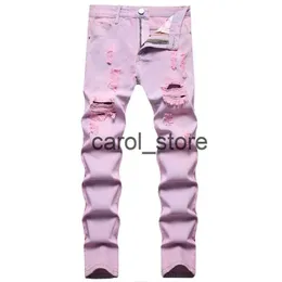 Pantaloni da uomo Jeans strappati rosa da uomo Primavera Estate Nostalgic Distressed Pantaloni Casual Slim Pantalones Para Hombre Vaqueros J231208