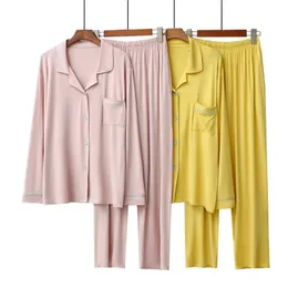 Sexig pyjamas 2023 Kvinnor men2pcs pyjama långärmad solid pijama mujer femme lös nattkläder kostym kvinnlig casual hemkläder mjuk uppsättning 231211