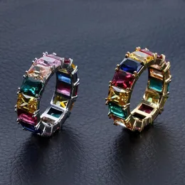 Модные изысканные кольца на палец в стиле хип-хоп, золотые, посеребренные кольца, ювелирные изделия, роскошные мужские и женские качественные многоцветные циркониевые кластеры R201a