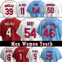 Nolan Arenado Gorman Paul Goldschmidt Maglia da baseball Stan Musial Adam Wainwright Lars Nootbaar Albert Pujols Molina Smith Contreras DeJong Edman Sonny Grey