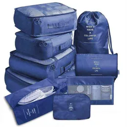 9st Set Travel Pack Bagage Organizer Kläder Lagring Fodral Högkvalitativ Vattentät kosmetisk toalettpås Traveltillbehör 211246L