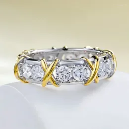 Rings Rings Cross Border Internet Product S925 Silver European و American Dual Color Ring مع Zirconia الذهب مرصع