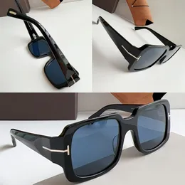 Designer de alta qualidade para homens e mulheres de alta qualidade 1: 1 quadrado brilhante acetato UV400 RYDER-02 ÓCULOS DE SOL dourado metal logotipo T nas têmporas FT1035 lazer férias festa na praia