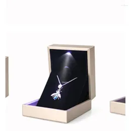 Jewelry Pouches Necklace Brushed Leather LED Lamp Pendant Box