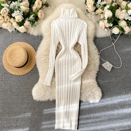 Basic Casual Dresses Seoulish Autumn Winter Twist Women s Wrap Knitted Long Sleeve Sheath Knitwear Office Bodycon Dress Female 2023 231208