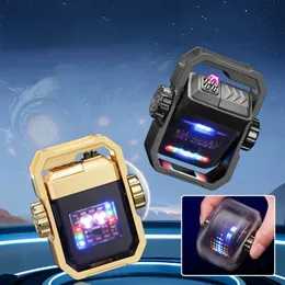 Creative USB Charging Liquid Level Display Mecha Pulse Cigarette Lighter Decompression Gyro Metal Double Arc