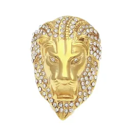 Iced out Löwenkopf Ringe für Herren Hip Hop Kristall Strass Gold Tier Zeichen Ringe Frauen Rapper Hiphop Schmuck Gift225i