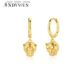 Stud Andywen 925 Sterling Silver Big Leopard Charm Pendant Drop Earring Luxury Women Fashion Jewelry for Rock Punk Animal Jewels YQ231211