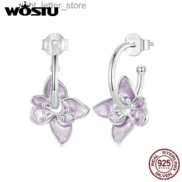 Stud Wostu 925 Sterling Silver Purple Flower Drop Dangle Earrings Statement Summer Korean Söt studörhänge Women Party Accessories YQ231211