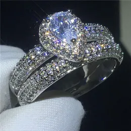 Zestaw olśniewający Ring 2018 925 Sterling Silver Pave Ustawienie Diamond CZ zaręczynowe Pierścienie weselne dla kobiet biżuteria ślubna 2887