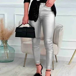 Kadın Pantolon Capris Pu Tragging Seksi Pantolonlar Altın Gümüş Siyah Yüksek Bel Tayt Kadın Kalem Pantolonu Kadın Sokak Giyim Skinny Sivil Deri Taytlar J231211