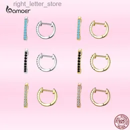 Stud Bamoer Sıcak Satış Mini Circle Piercing Küpe 925 STERLING Gümüş Parlak Zirkon Küpe Klasik Düğün Takı Hediyeleri YQ231211