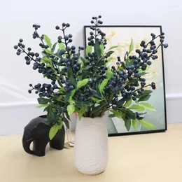 Flores decorativas espuma bagas artificiais ramo preto azul buquê de flores acessórios folhas verdes plantas falsas para casa natal