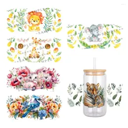 Gift Wrap Lovely Cartoon Animals Design Pattern UV DTF Transfer Sticker Waterproof Transfers Decals For 16oz Glass Cup Stickers