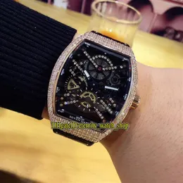 Alta qualità V 45 S6 SQT NR BR NR quadrante scheletrato nero cassa in oro rosa con diamanti orologio meccanico automatico cinturino in pelle orologio259o