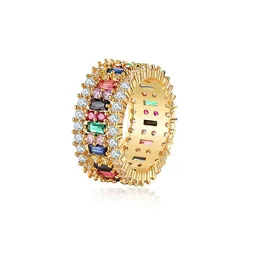 Anello d'amore Donna Uomo 6-9 Anelli arcobaleno placcato oro Micro pavimentato 7 colori Fiore Gioielli da sposa Coppia Gift229Y